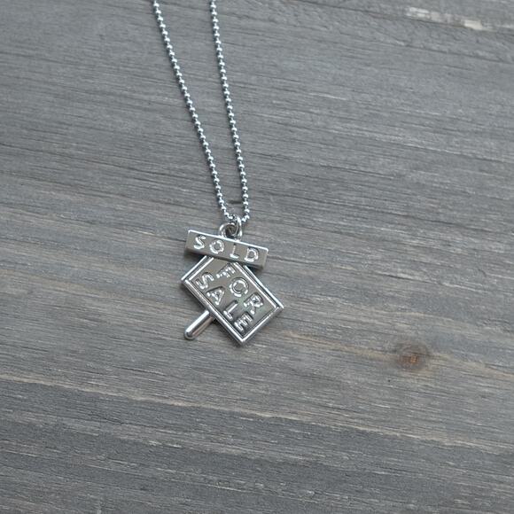 Sterling Silver 925 FOR SALE SOLD Pendant Necklace Realtor Gift Ball Chain S925 - Picture 3 of 7